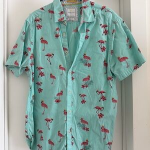 Denim & Flower Mint Green Short-Sleeve Flamingo Button-Down Shirt
